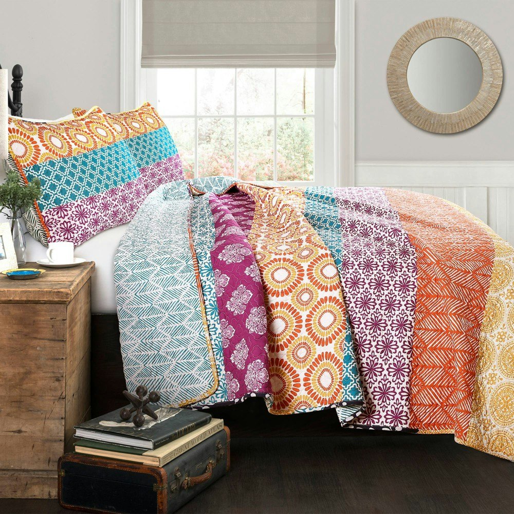 Lush Décor 3-Piece Bohemian Striped Reversible King Quilt Set: $94.99