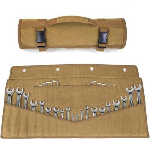 30-Pocket Waxed Canvas Wrench Organizer Roll: $20.79