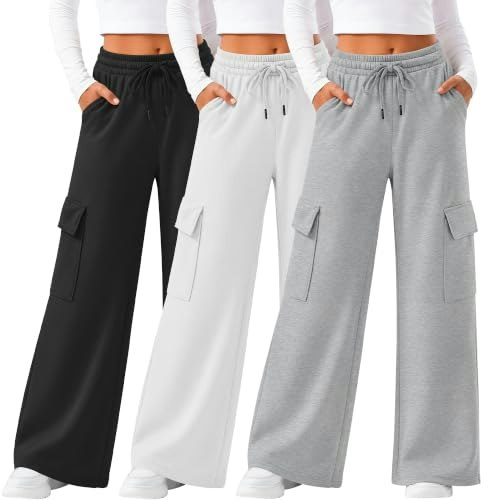 LessonZoo Girls Cargo Wide Leg Sweatpants 3-Pack: $33.59