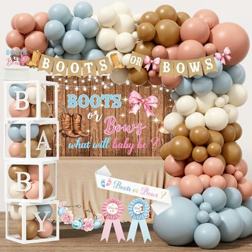 Boots or Bows Gender Reveal Party Supplies 206-Piece Set: $25.59 Boots or Bows Gender Reveal Party Supplies 206-Piece Set: $25.59