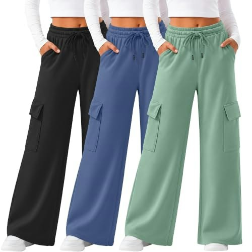 LessonZoo Girls Cargo Wide Leg Sweatpants 3-Pack: $33.59