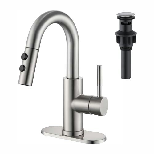 Brushed Nickel Single-Hole Bathroom Faucet with Sprayer and Pop-Up Drain: $43.19 Brushed Nickel Single-Hole Bathroom Faucet with Sprayer and Pop-Up Drain: $43.19