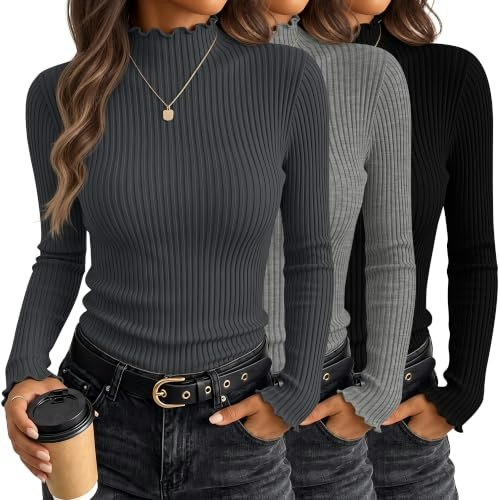Huukeay Women's Mock Turtleneck Long Sleeve Shirt 3-Pack: $29.59