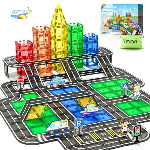104-Piece Magnetic Tile Road Set: $31.99 104-Piece Magnetic Tile Road Set: $31.99