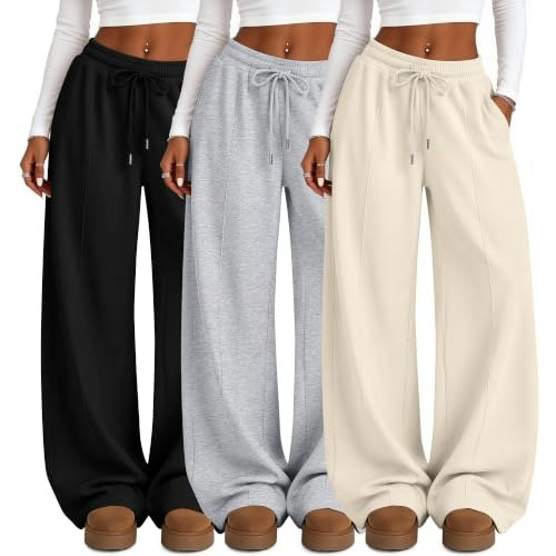 LessonZoo Girls' Wide Leg Sweatpants 3-Pack: $36.79