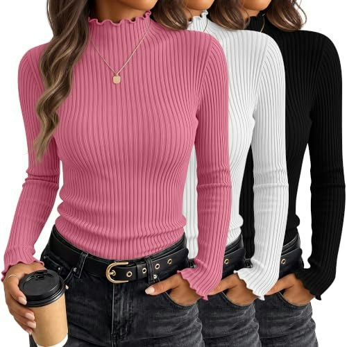 Huukeay Women's Mock Turtleneck Long Sleeve Shirts 3-Pack: $29.59 Huukeay Women's Mock Turtleneck Long Sleeve Shirts 3-Pack: $29.59