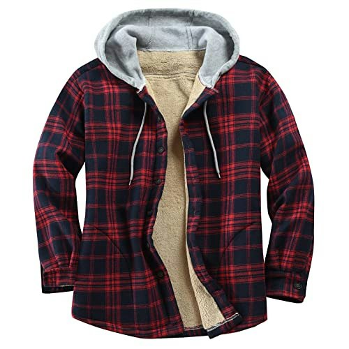 Derbars Men's Fleece-Lined Plaid Flannel Shirt Jacket: $29.59