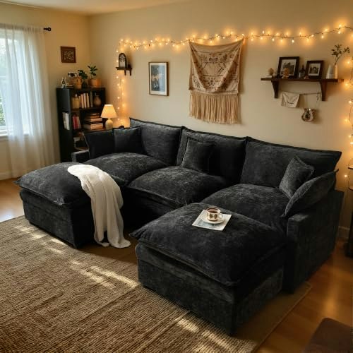 Weaxty 108-Inch U-Shaped 3-Seater Cloud Couch with 2 Ottomans: $559.20
