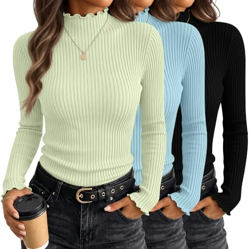 Huukeay Women's Mock Turtleneck Long Sleeve Shirts 3-Pack: $26.39 Huukeay Women's Mock Turtleneck Long Sleeve Shirts 3-Pack: $26.39