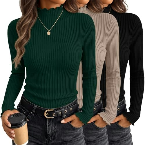Huukeay Women's Mock Turtleneck Long Sleeve Shirts 3-Pack: $31.19