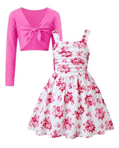 Enlifety Girls Flower Dress and Cardigan Set: $23.99 Enlifety Girls Flower Dress and Cardigan Set: $23.99
