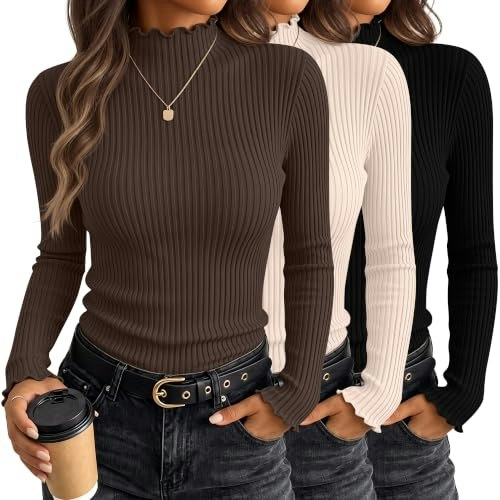 Huukeay Women's Mock Turtleneck Long Sleeve Shirts 3-Pack: $23.99