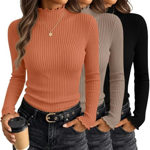 Huukeay Women's Mock Turtleneck Long Sleeve Shirts 3-Pack: $26.39