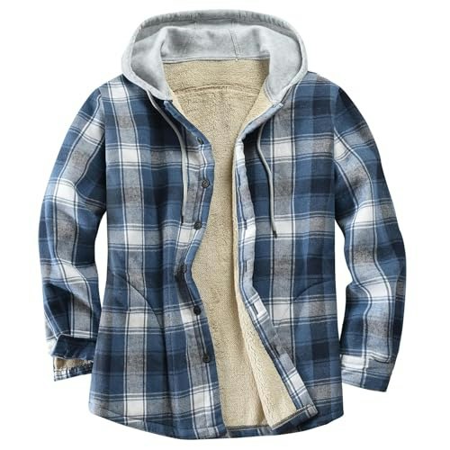 Derbars Men's Cotton Plaid Flannel Hoodie Shirt Jacket: $29.59