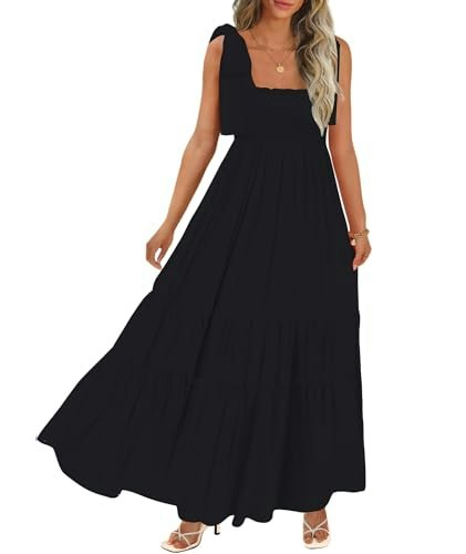 Curbodo Women's Smocked Flowy Maxi Dress with Pockets: $39.99