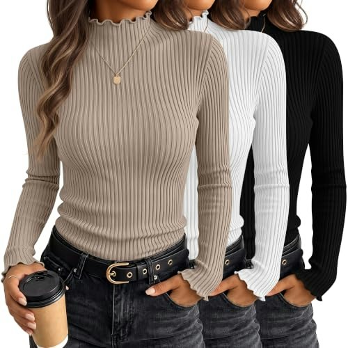 Huukeay Women's Mock Turtleneck Long Sleeve Shirts 3-Pack: $31.19 Huukeay Women's Mock Turtleneck Long Sleeve Shirts 3-Pack: $31.19