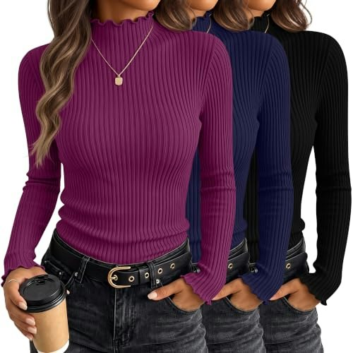 Huukeay Women's Mock Turtleneck Long Sleeve Shirts 3-Pack: $29.59 Huukeay Women's Mock Turtleneck Long Sleeve Shirts 3-Pack: $29.59
