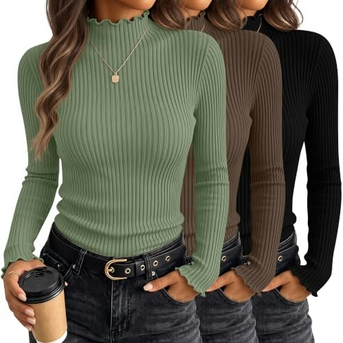 Huukeay Women's Mock Turtleneck Long Sleeve Shirts 3-Pack: $29.59