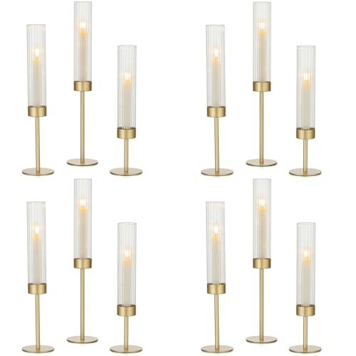 Hewory Gold Hurricane Taper Candle Holders 12-Pack: $79.99