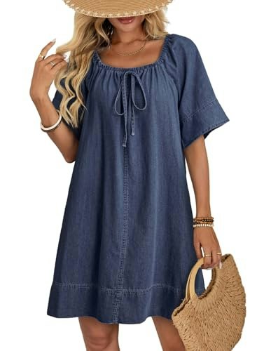 Dokotoo Women's Short Sleeve Denim Jean Dress: $33.23