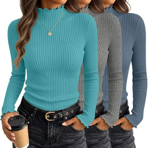 Huukeay Women's Mock Turtleneck Long Sleeve Shirts 3-Pack: $26.39 Huukeay Women's Mock Turtleneck Long Sleeve Shirts 3-Pack: $26.39