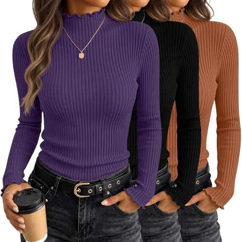 Huukeay Women's Mock Turtleneck Long Sleeve Shirt 3-Pack: $29.59 Huukeay Women's Mock Turtleneck Long Sleeve Shirt 3-Pack: $29.59