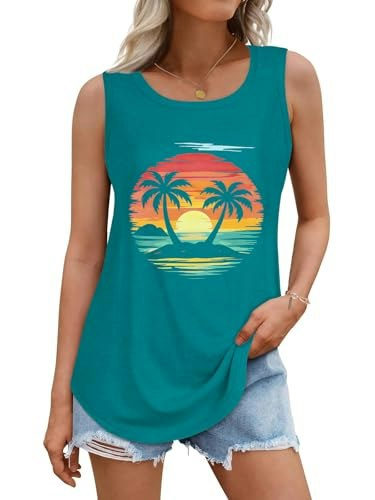 Women's Sunset Coconut Tree Print Sleeveless Tank Top: $9.99 Women's Sunset Coconut Tree Print Sleeveless Tank Top: $9.99