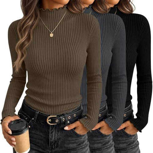 Huukeay Women's Mock Turtleneck Long Sleeve Shirts 3-Pack: $31.19