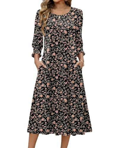 Zeagoo Women's 3/4 Sleeve Floral Midi Dress: $27.99 Zeagoo Women's 3/4 Sleeve Floral Midi Dress: $27.99