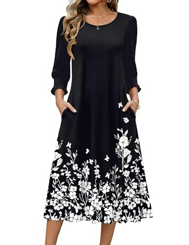 Zeagoo Women's 3/4 Sleeve Floral Midi Dress: $27.99 Zeagoo Women's 3/4 Sleeve Floral Midi Dress: $27.99