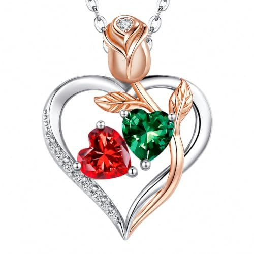 Jacupo Rose Heart Double Birthstone Necklace: $106.39