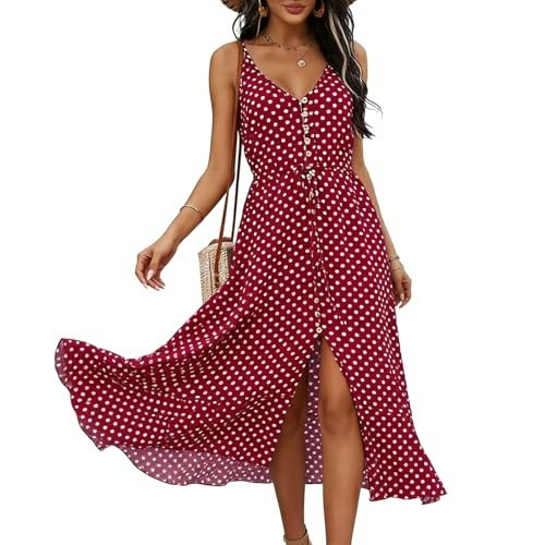 Brovave Women's Polka Dot Spaghetti Strap V-Neck Midi Dress: $31.51