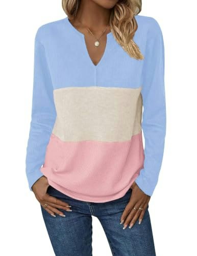 Zeagoo Women's Waffle Knit Henley V-Neck Shirt: $14.24