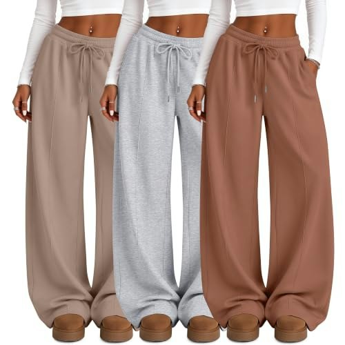 LessonZoo Girls' Wide Leg Sweatpants 3-Pack: $36.79