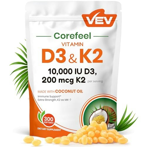 VEV 10,000 IU Vitamin D3 and 200 mcg K2 300-Softgel Bottle: $15.99