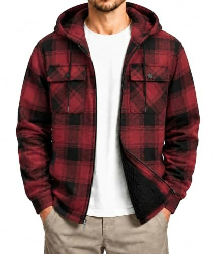 Scodi Men's Fleece-Lined Plaid Flannel Hooded Jacket: $25.99