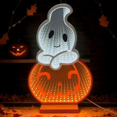 Halloween Ghost Pumpkin Infinity Mirror Light: $17.59