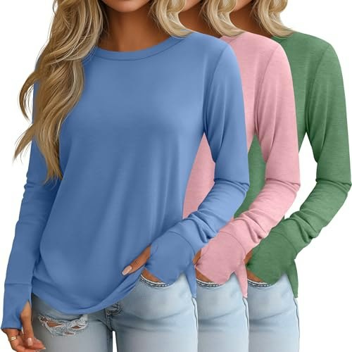 Huukeay Women's Long Sleeve Cotton Thumb Hole Shirt 3-Pack: $31.99