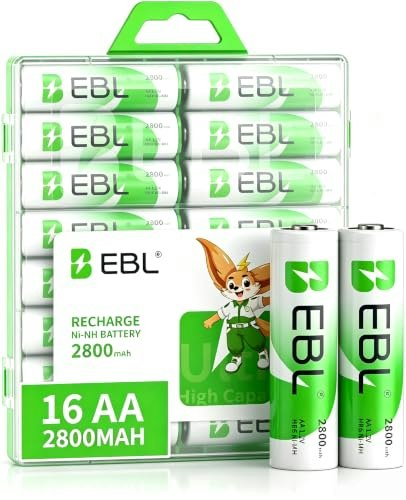 EBL AA 2,800mAh Rechargeable Batteries 16-Pack: $19.59 EBL AA 2,800mAh Rechargeable Batteries 16-Pack: $19.59