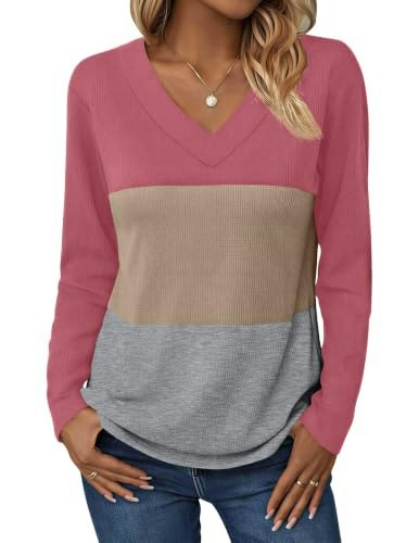 Zeagoo Women's Waffle Knit V-Neck Long Sleeve Shirt: $14.24