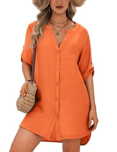 Ekouaer Women's Button Down Beach Cover Up Shirt: $14.24