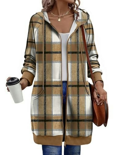 Zeagoo Women's Zip-Up Plaid Tunic Hoodie: $30.24 Zeagoo Women's Zip-Up Plaid Tunic Hoodie: $30.24