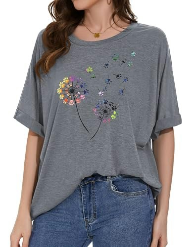 Women's Oversized Dandelion Print T-Shirt: $9.49 Women's Oversized Dandelion Print T-Shirt: $9.49