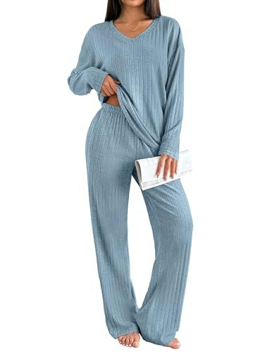 Ekouaer Women's Long Sleeve Knit Pajama Set: $24.22 Ekouaer Women's Long Sleeve Knit Pajama Set: $24.22