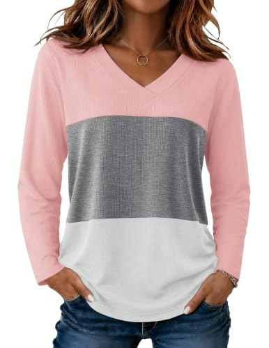 Zeagoo Women's Waffle Knit V-Neck Long Sleeve Shirt: $14.23 Zeagoo Women's Waffle Knit V-Neck Long Sleeve Shirt: $14.23