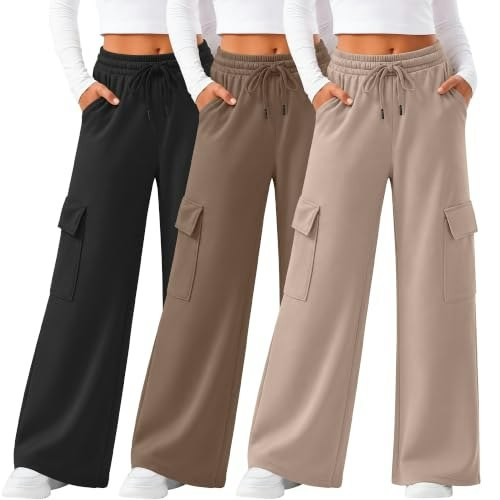 LessonZoo Girls Cargo Wide Leg Sweatpants 3-Pack: $33.59