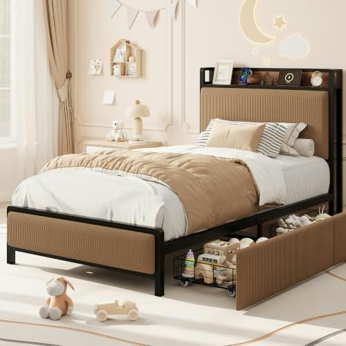 Garvee Twin-XL Bed Frame with 2 Drawers and Charging Station: $151.99 Garvee Twin-XL Bed Frame with 2 Drawers and Charging Station: $151.99