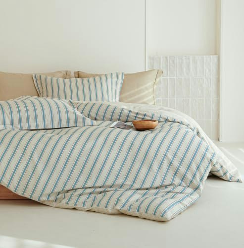 Solycoil King Striped Cotton Duvet Cover 3-Piece Set: $28.48
