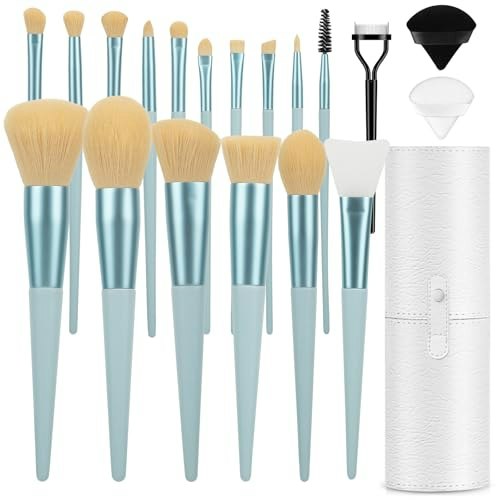20-Piece Makeup Brush Set with Case and Powder Puffs: $15.99 20-Piece Makeup Brush Set with Case and Powder Puffs: $15.99