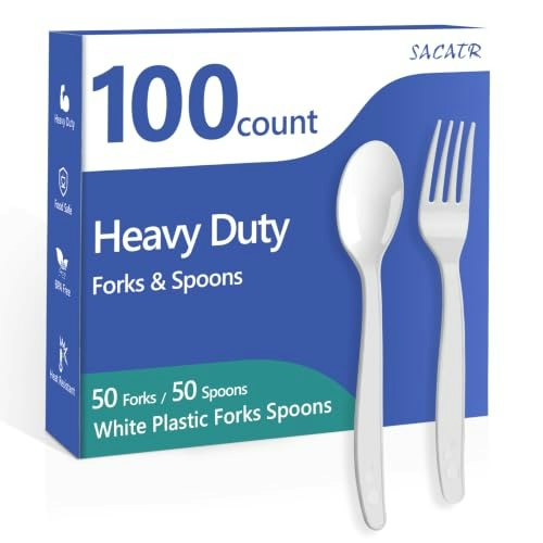 Sacatr 100-Count Heavy Duty Plastic Forks and Spoons: $6.39 Sacatr 100-Count Heavy Duty Plastic Forks and Spoons: $6.39